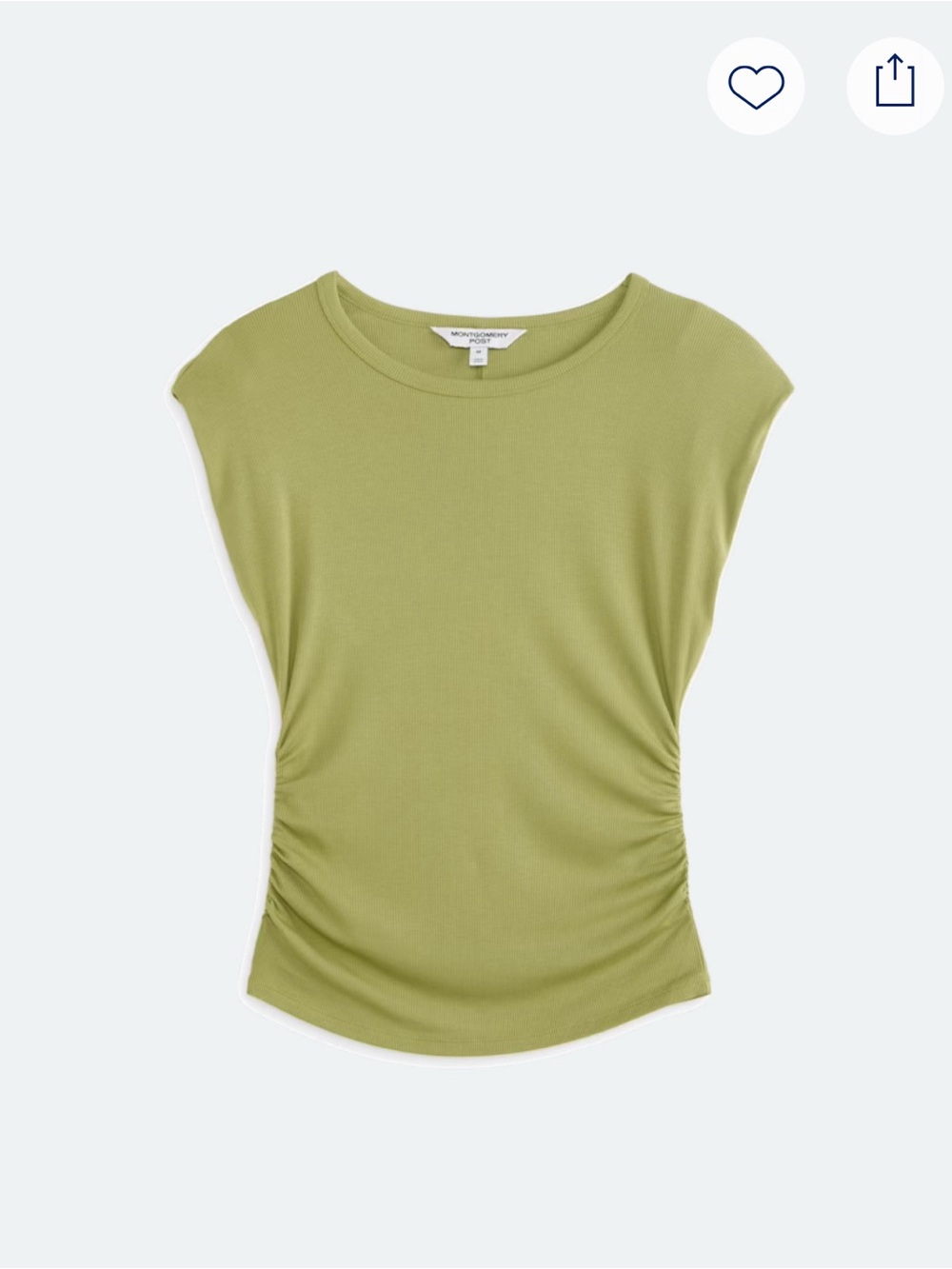 Montgomery Post | Olive Green Ruched Cooling Rib Knit Top | L
